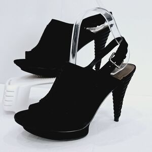 B Makowsky Isla Slingback Womens 8M Black Suede Leather Platform Sandals